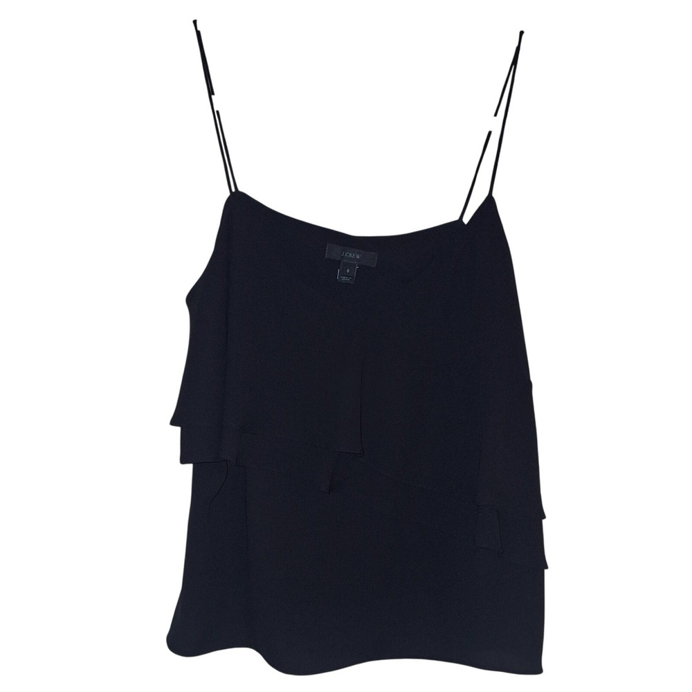 J Crew‎ Black Ruffle Size 6 Spaghetti Strap Tank Top Blouse Feminine Office Goth